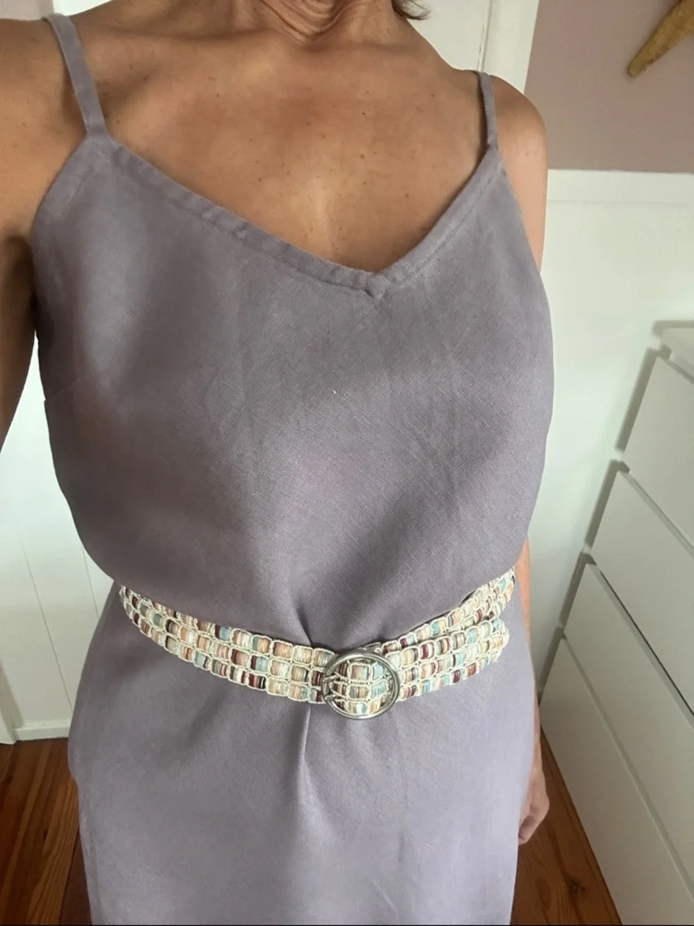 Garnet Hill Linen Lavender-Mauve Slip Midi Dress, purple linen summer dress - Picture 14 of 14